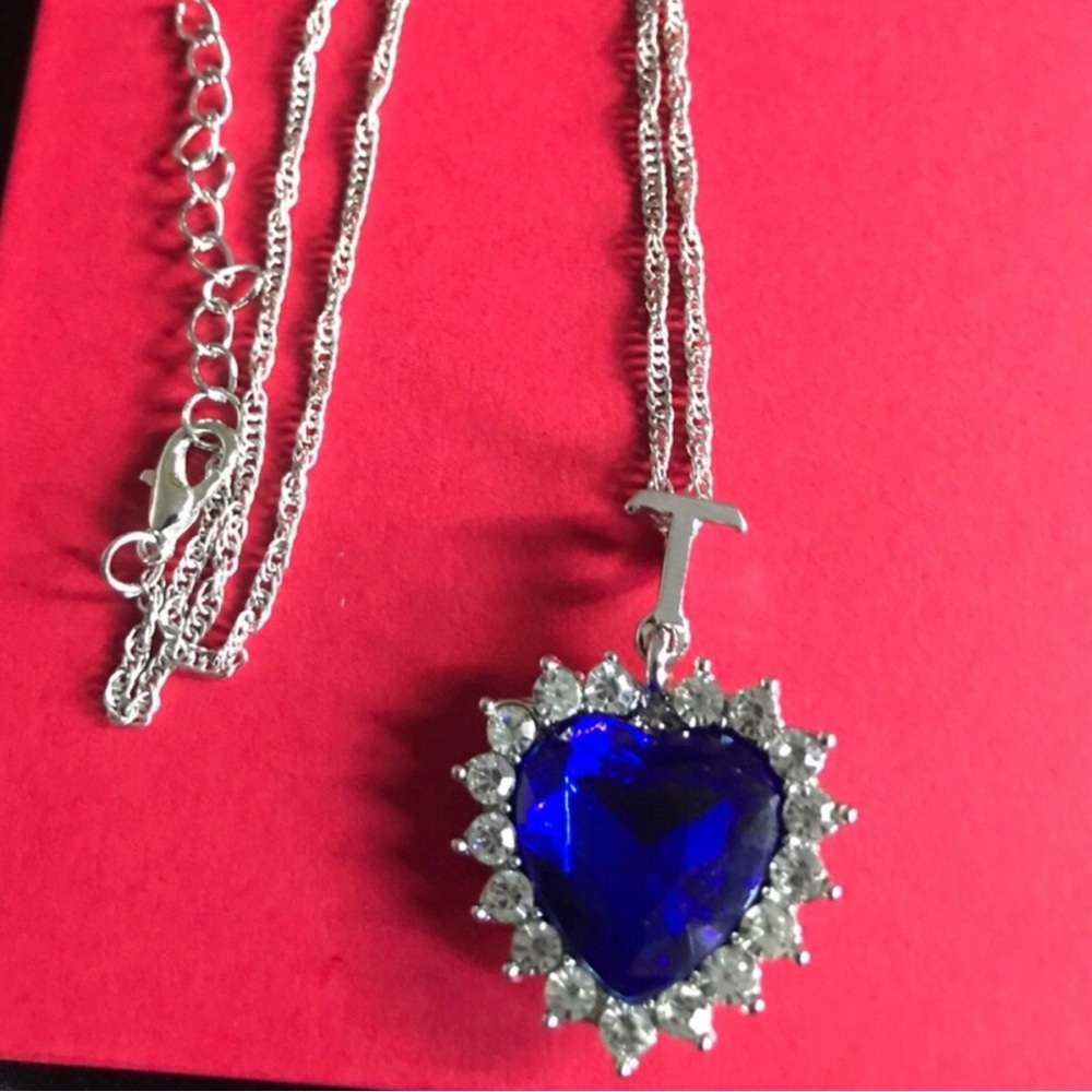 Silver Necklace with Heart-Shaped Blue Crystal Pendant